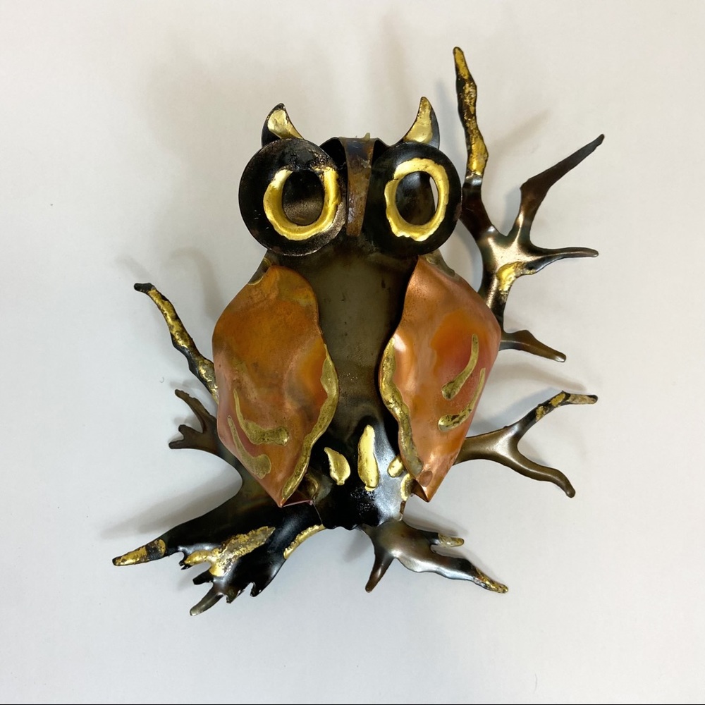 Vintage Tin Metal Copper 3D Owl Midcentury Modern